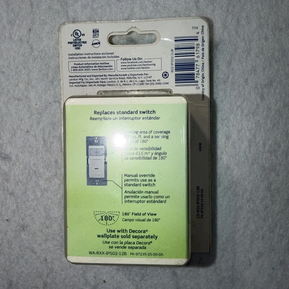 NEW Leviton Decora IPS02 Motion Sensor Auto-On Electrical LED CFL Switch White